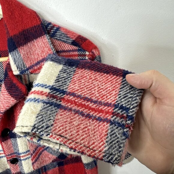 Vintage Career Club 70s Men S 14-14.5 Red Plaid Shacket Button Shirt Wool Blend - Picture 2 of 8